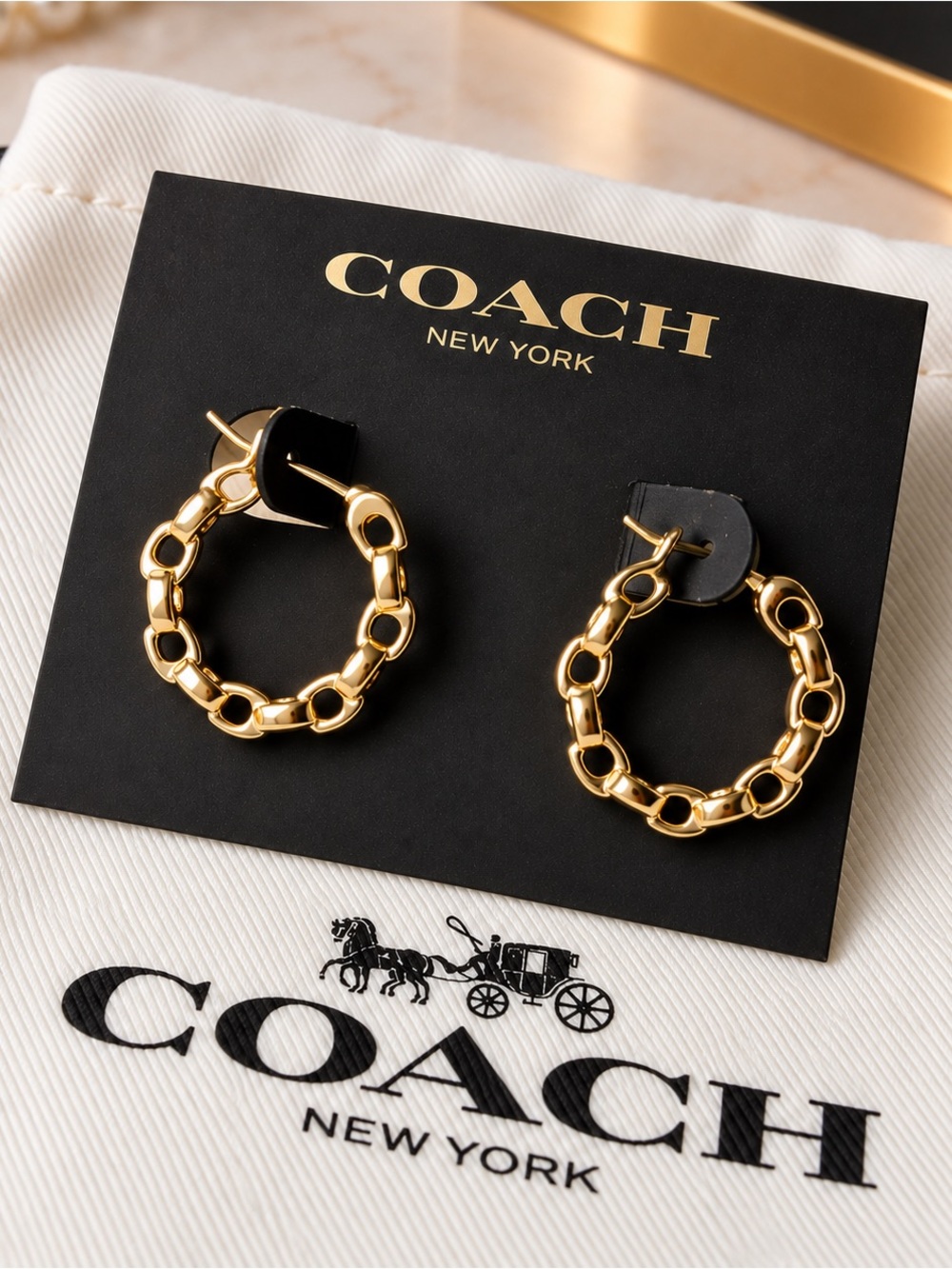 Coach Gold Chain-Link Hoop Earrings